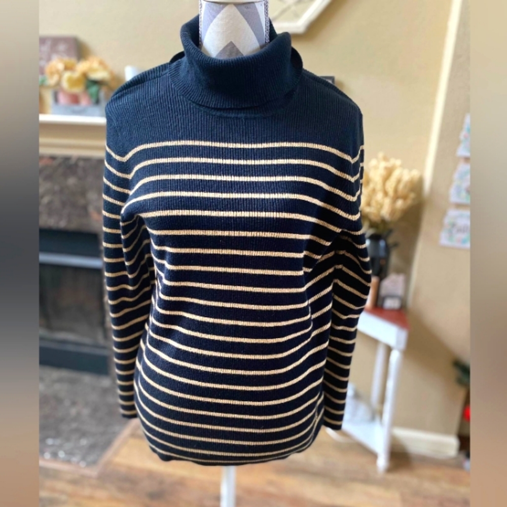 Ralph Lauren gold striped dark navy turtle neck